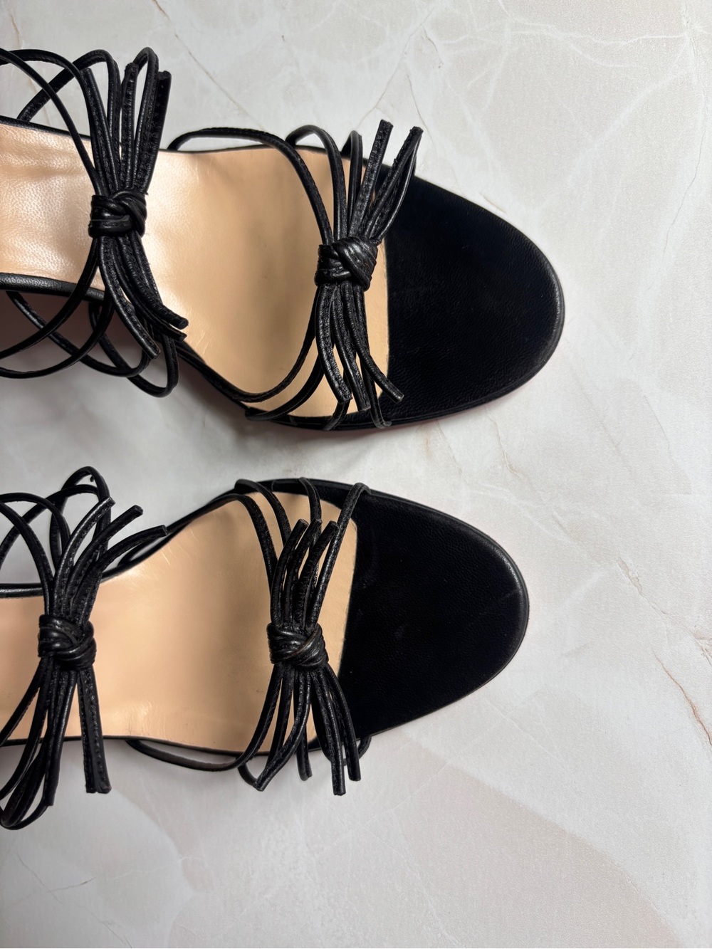 Christian Louboutin Black Strappy Open-Toe Heels with Signature Red Soles - Picture 5 of 10